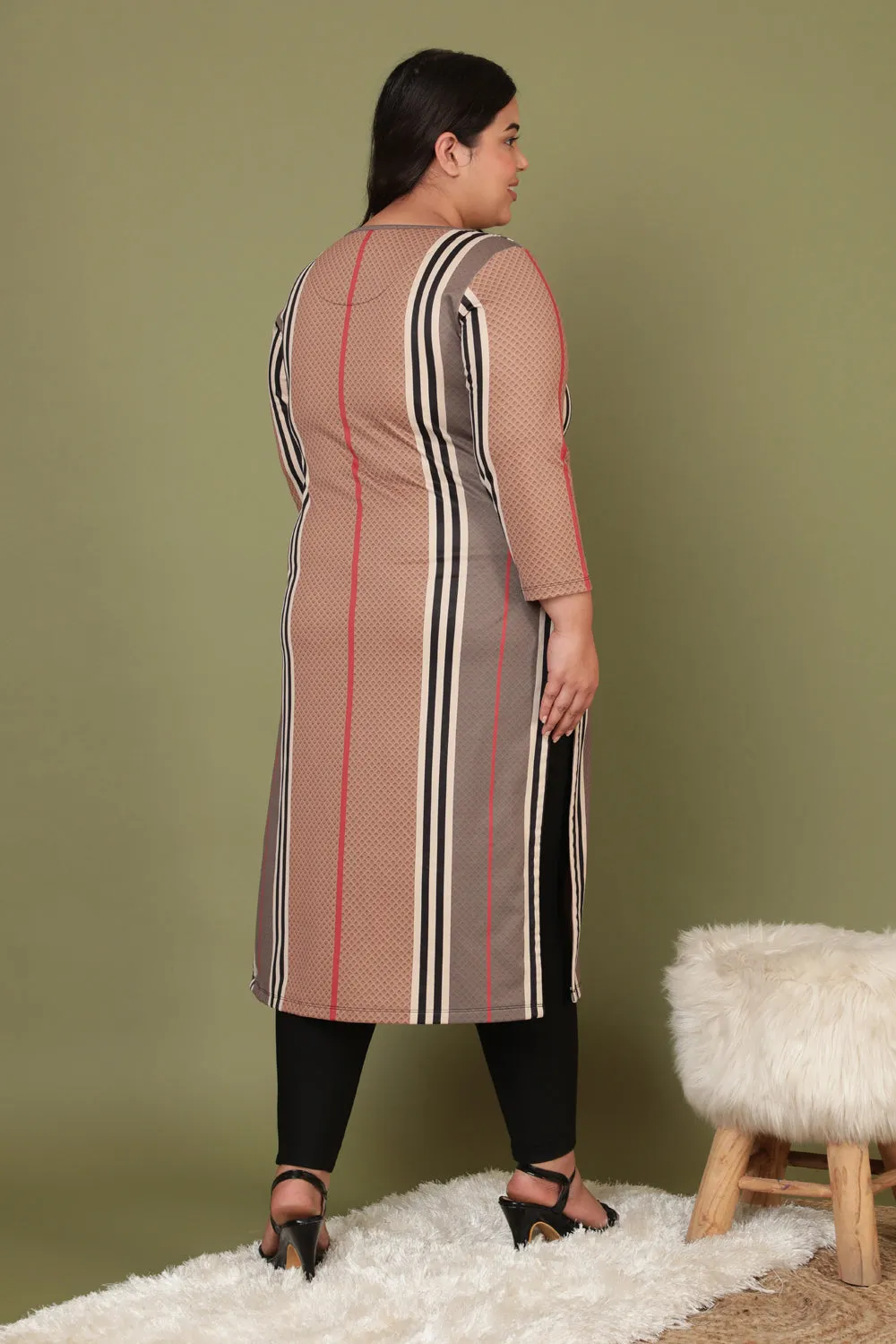 Brown Stripes Art Woolen Winter Kurti