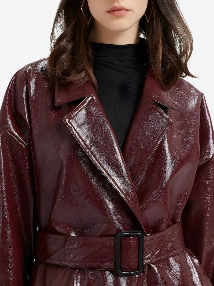 Burgundy Faux Leather Coat