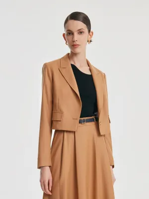 Camel Worsted Woolen Cropped Women Blazer