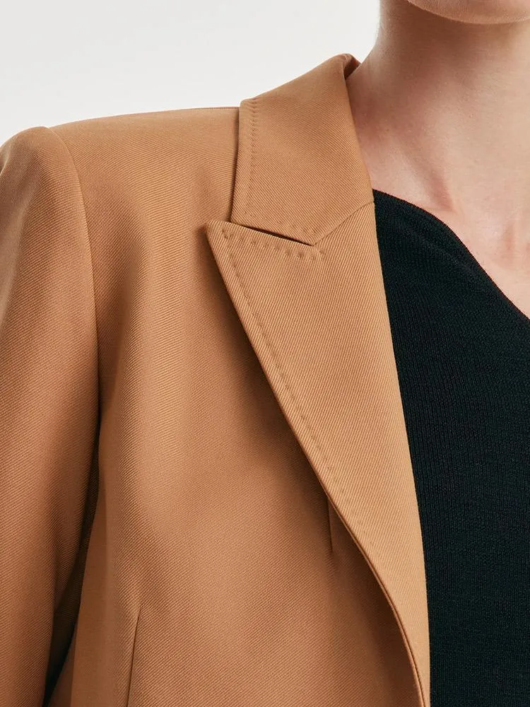 Camel Worsted Woolen Cropped Women Blazer