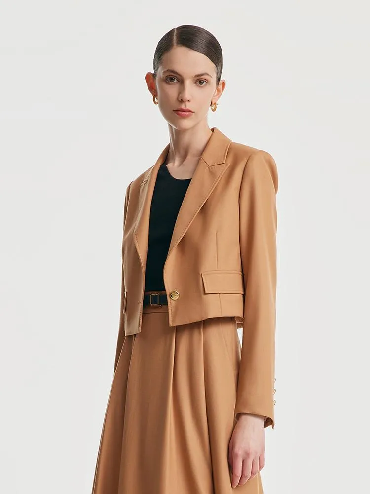 Camel Worsted Woolen Cropped Women Blazer