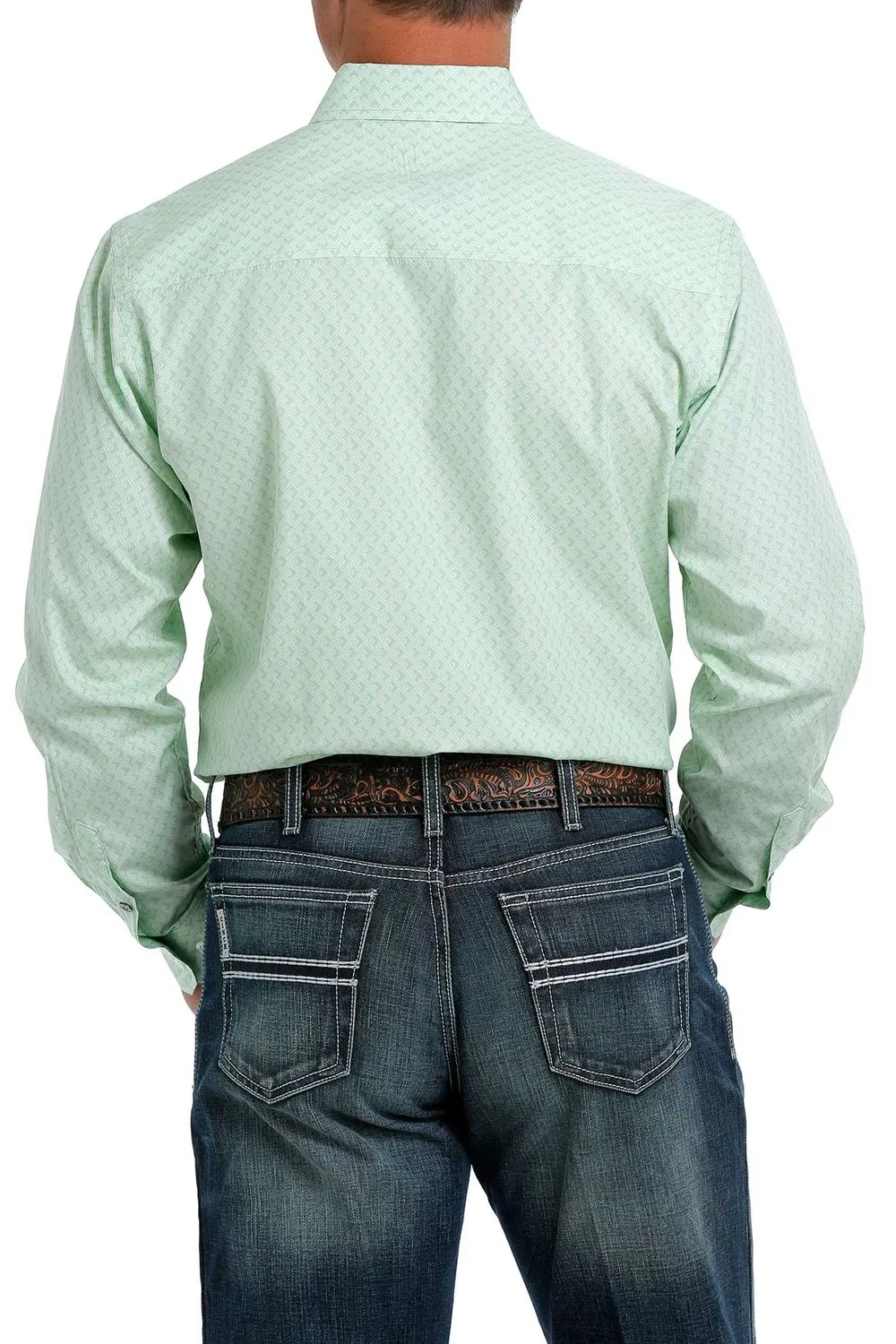 Cinch® Men's Pastel Green Modern Print Long Sleeve Button Front Western Shirt