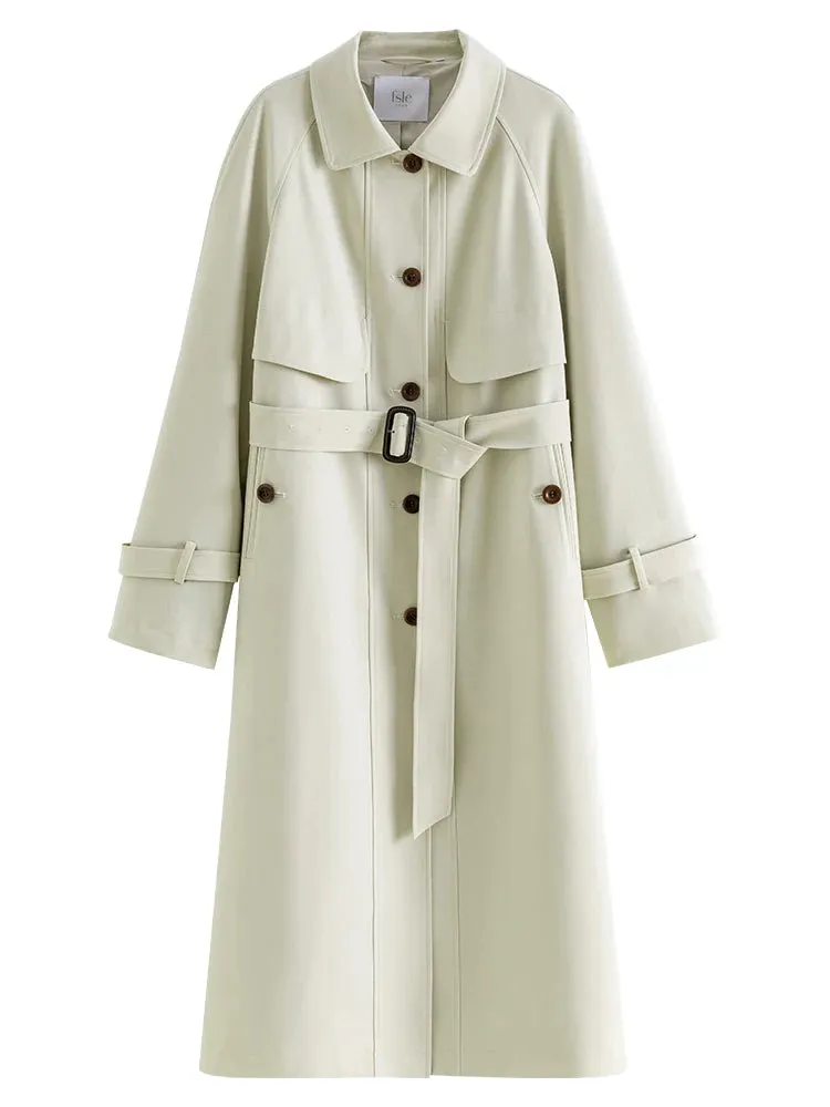 Classic Simple Lapel Silhouette Autumn New Waist Belt Long Trench Coats