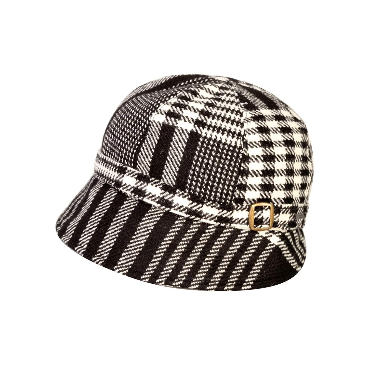 Donegal Tweed Flapper Cap, Black & White Houndstooth