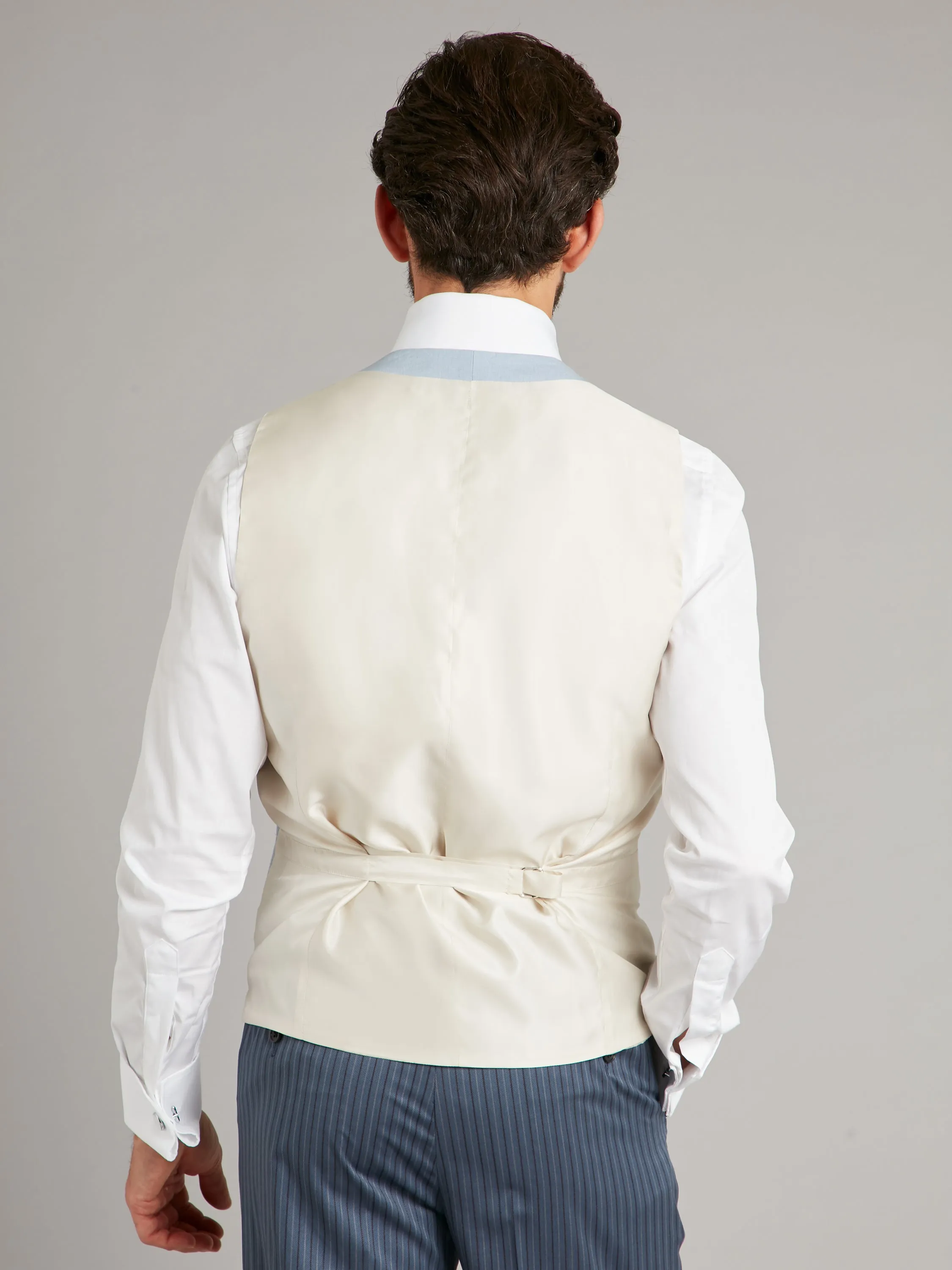 Double Breasted Linen Vest - Pale Blue