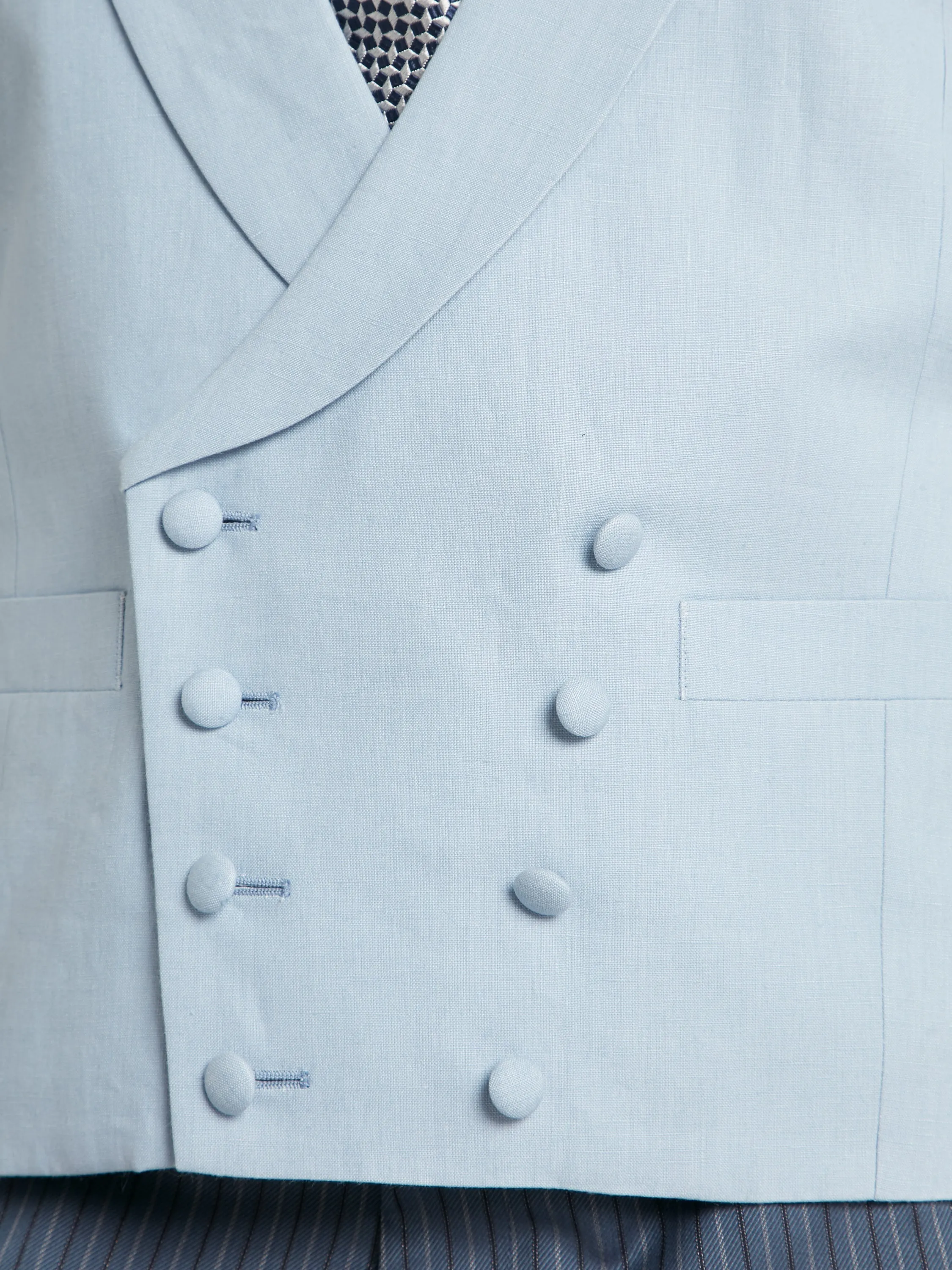 Double Breasted Linen Vest - Pale Blue