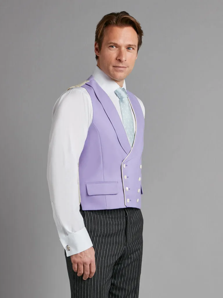 Double Breasted Wool Vest With Piping - Mauve