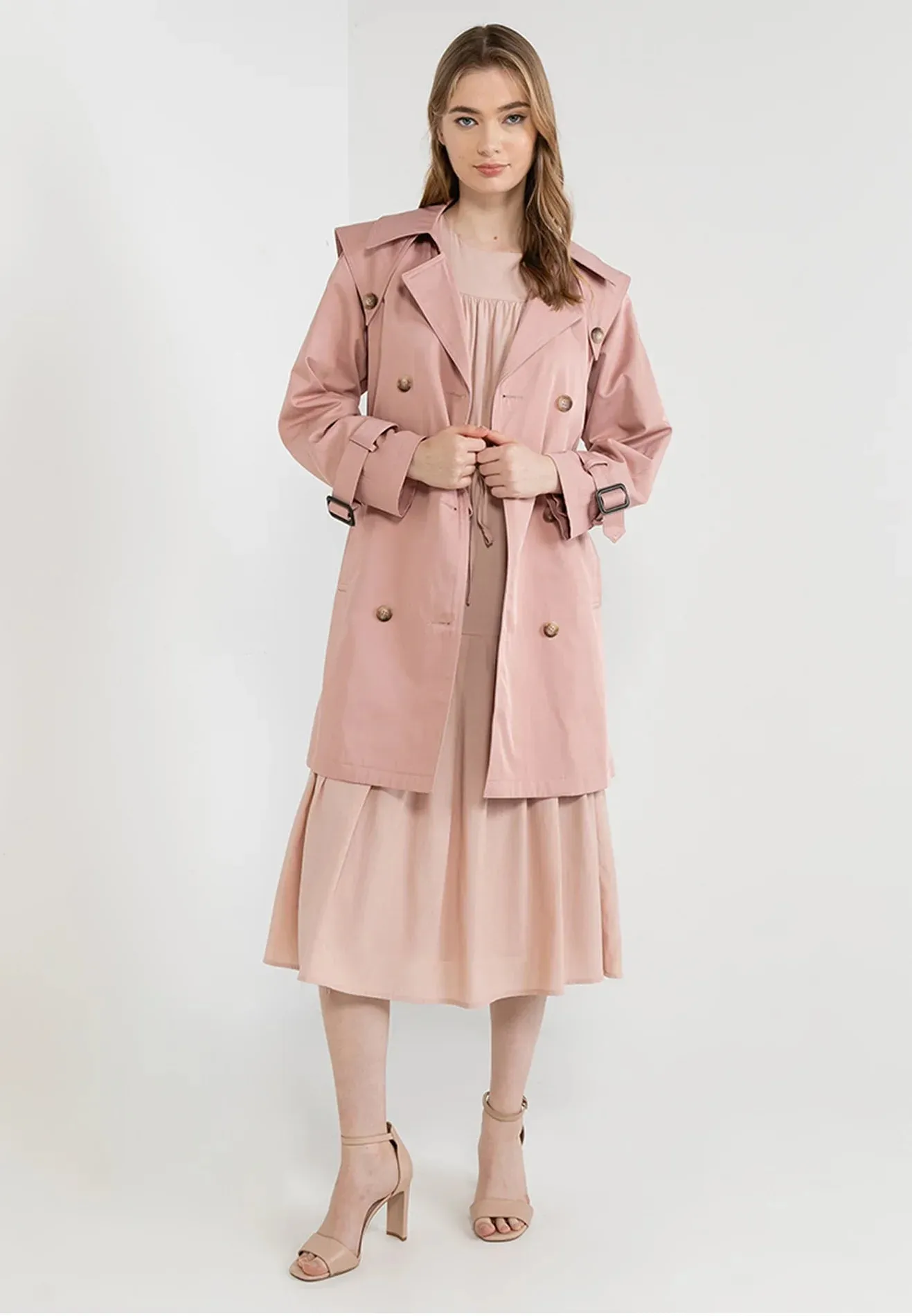 ELLE Apparel Double Breasted Belted Trenchcoat