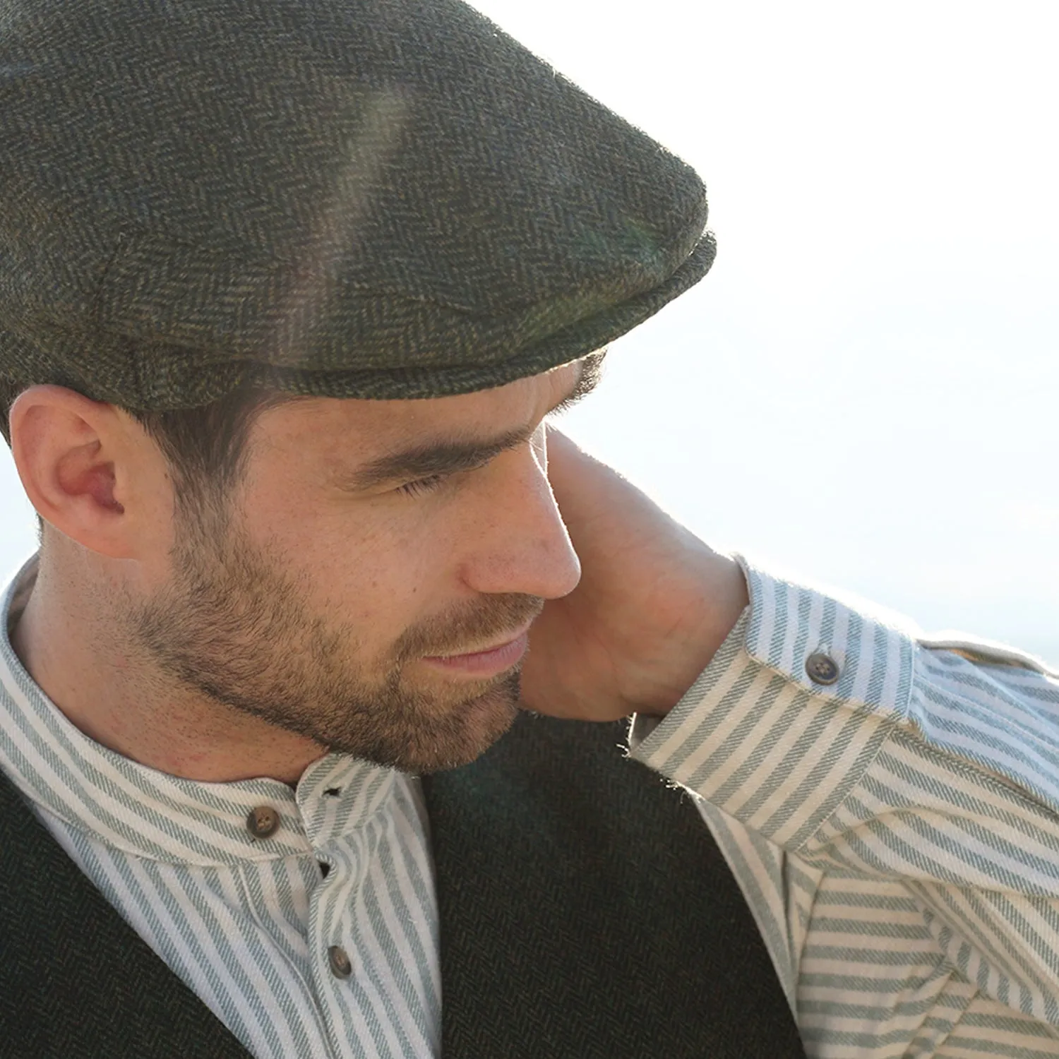 Flat Cap, Green Herringbone