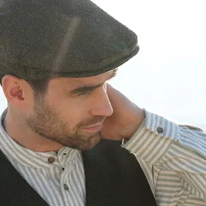 Flat Cap, Green Herringbone