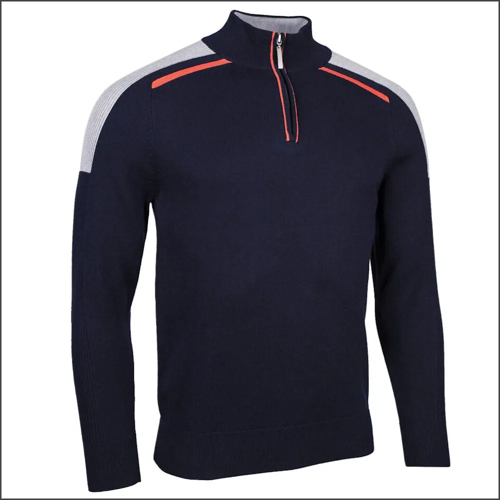 Glenmuir Mens Selkirk Zip Ribbed Sleeve Cotton Sweater//