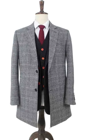 GREY OVERCOAT HOUNDSTOOTH PLAID TWEED