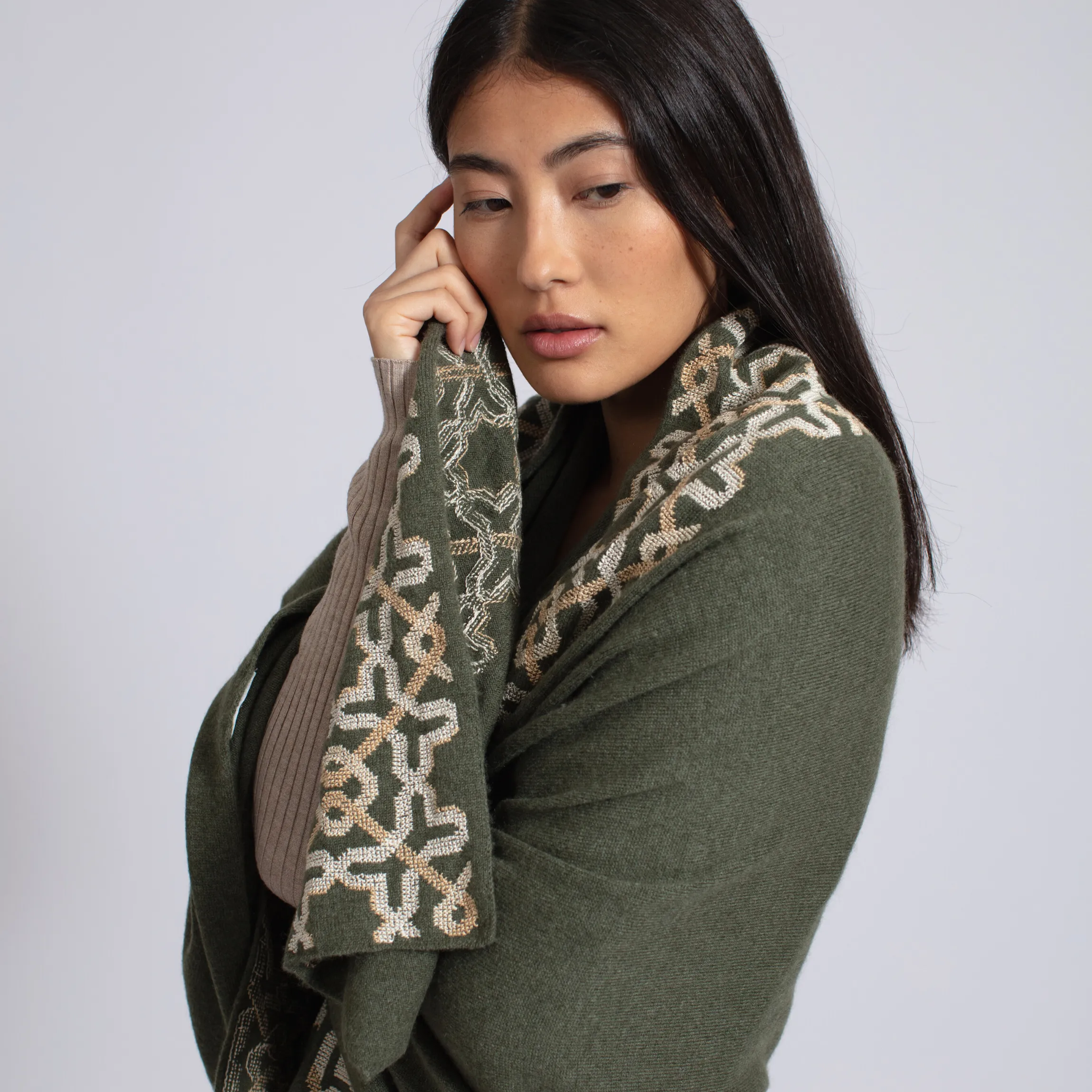 KHAKI CASHMERE SHAWL