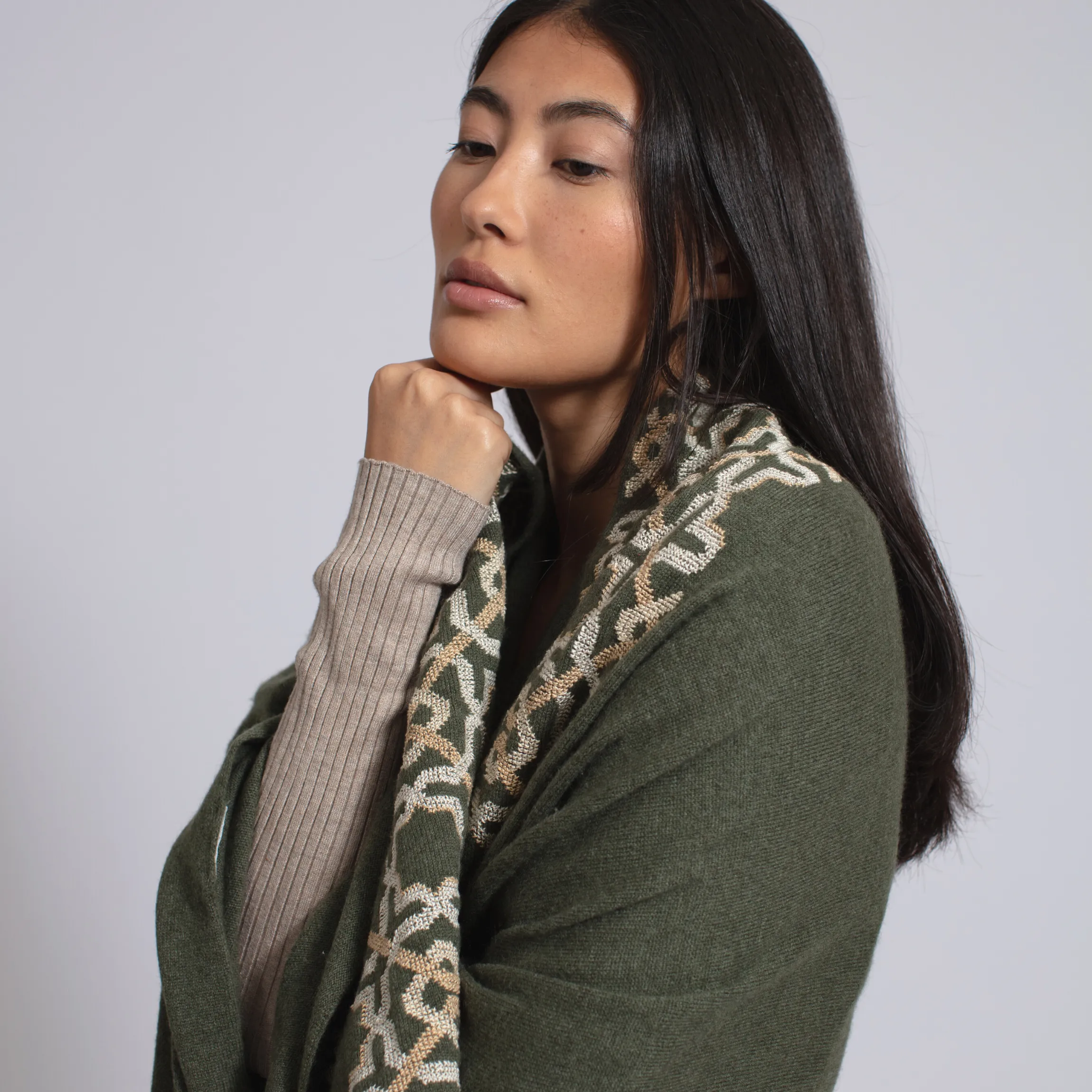 KHAKI CASHMERE SHAWL