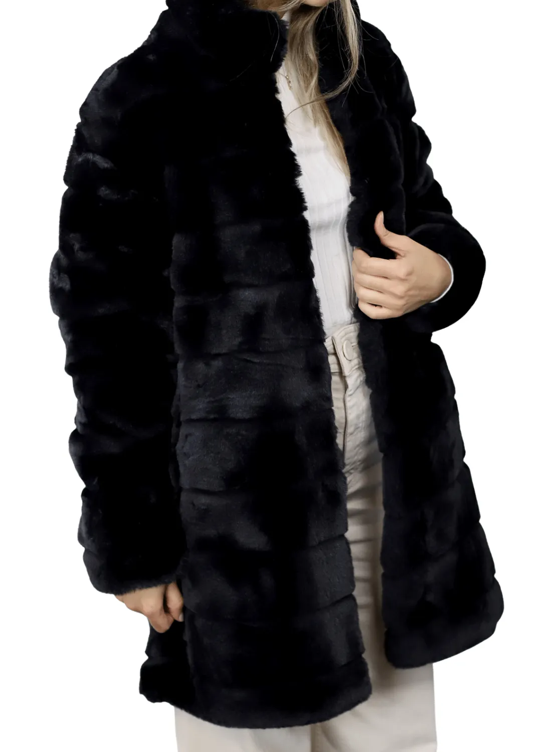 La Fiorentina Plush Faux Coat - Black