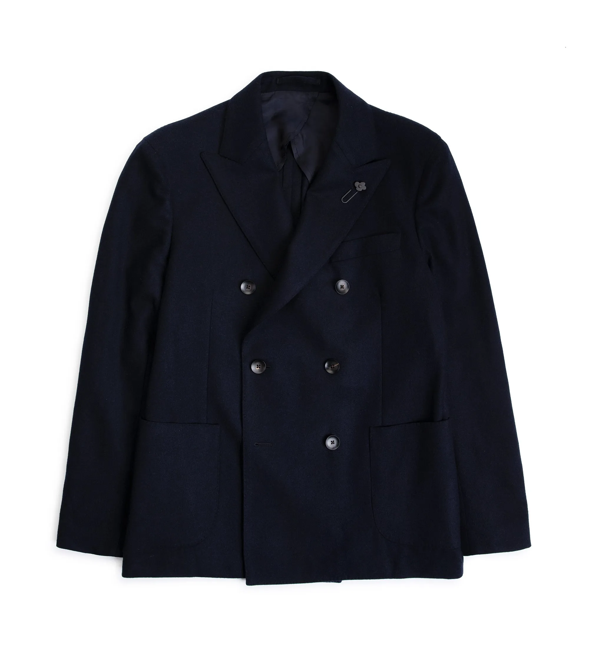 Lardini Wool Cashmere Flannel Double Breasted Jacket: Navy