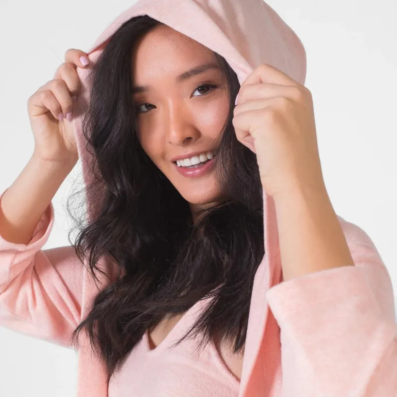 LatteLove Hooded Robe with Pockets Pink Mix