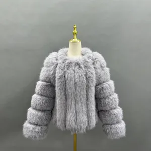 Light Grey Vertical Design Faux Fur Coat