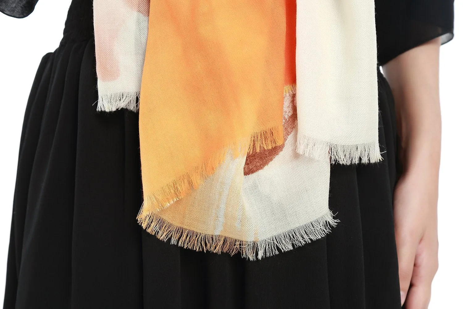 Luxurious Extra Wide 100% Cashmere Scarf & Wrap Orange Floral Print CSH217