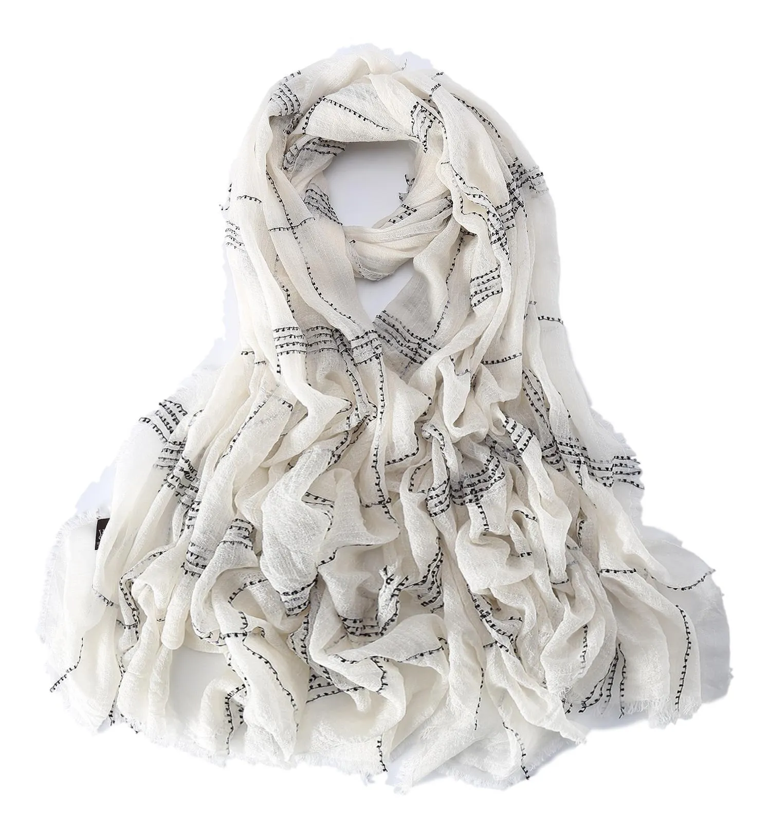 Luxurious Extra Wide 100% Cashmere Scarf & Wrap White Color Plaid Print CSH231