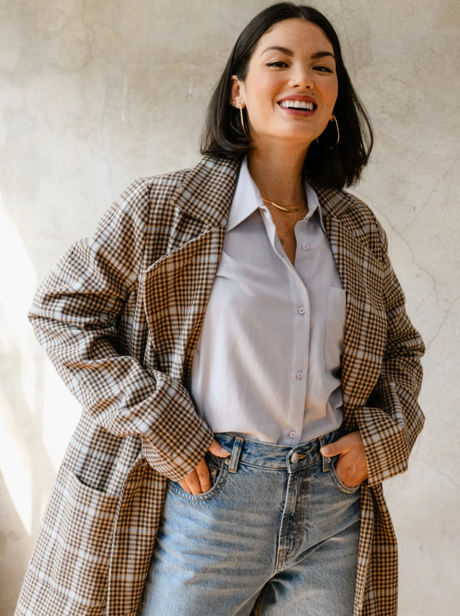 Marie Brushed Plaid Overcoat