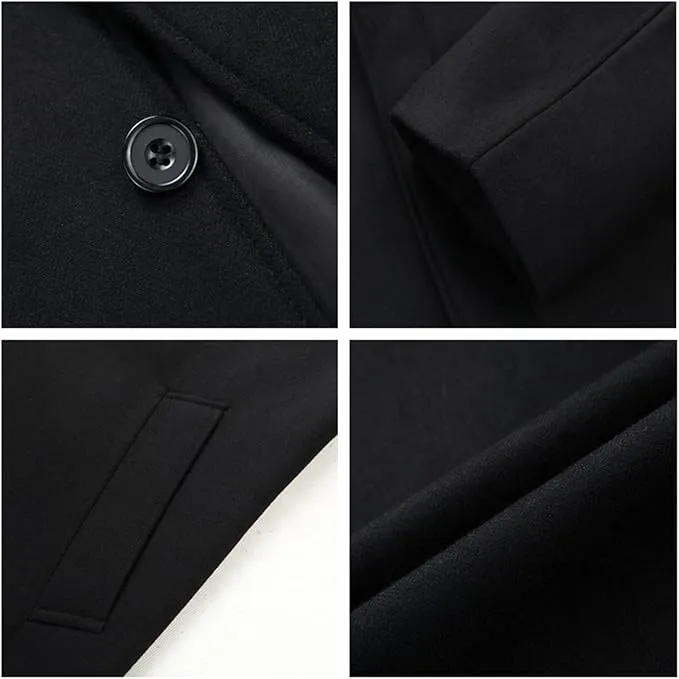 Men's Black Wool Overcoat with Red Lining