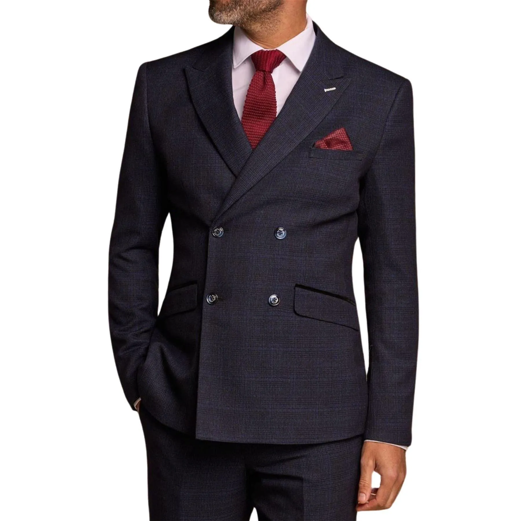 Men's Blazer Navy Blue Double Breasted Tailored Fit Suit Jacket