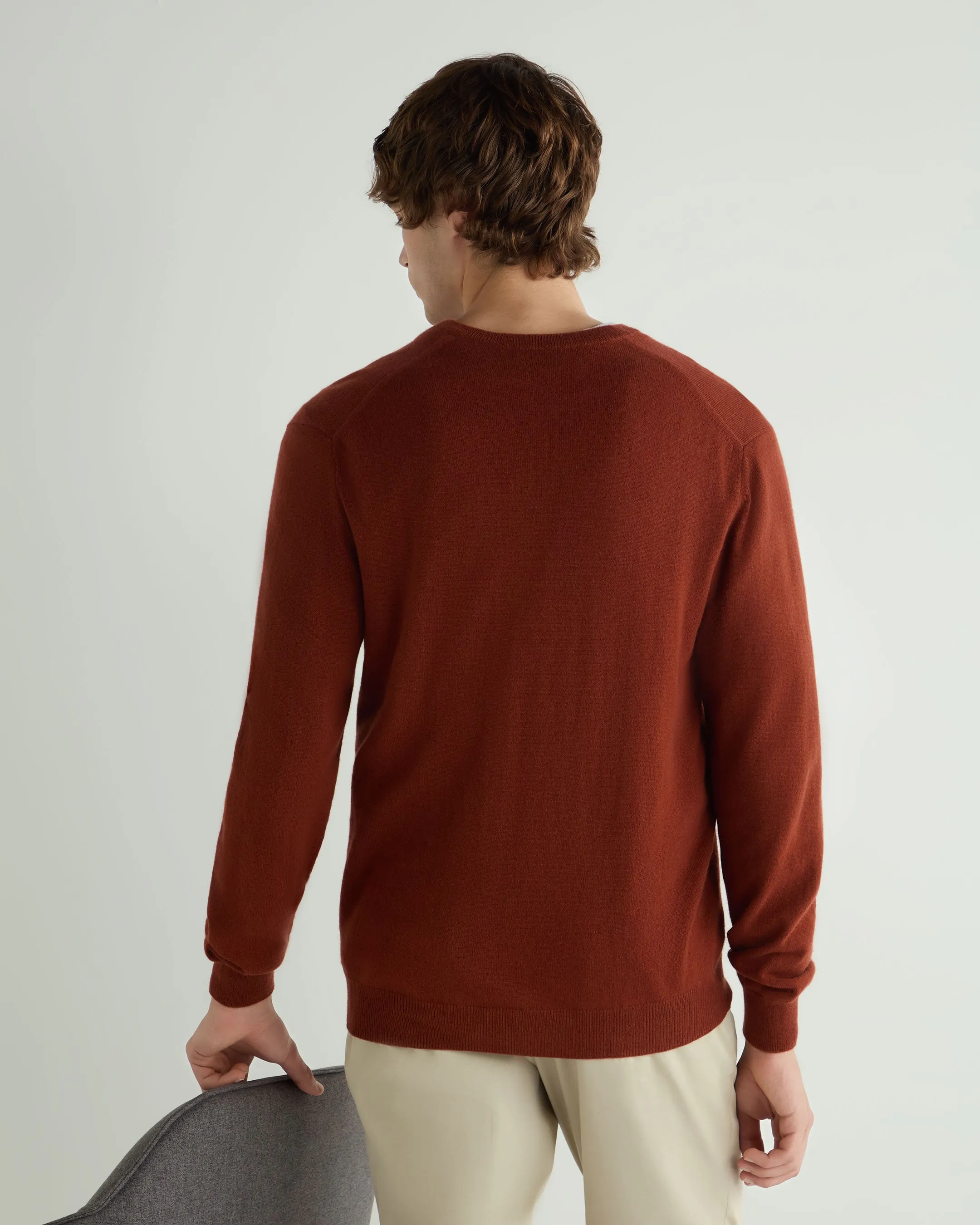 Men's Burlington V Neck Cashmere Jumper Spice Orange