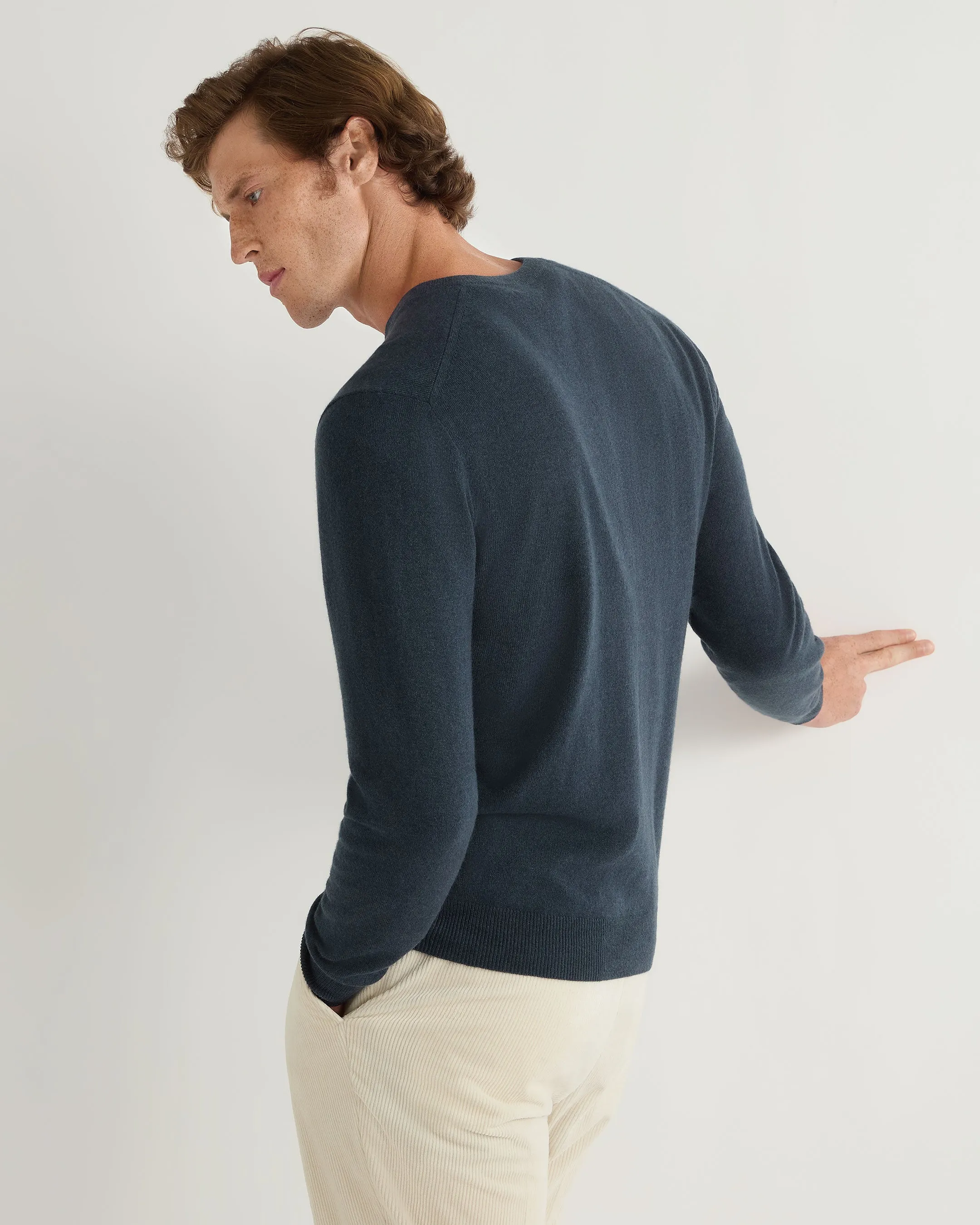 Men's Burlington V Neck Cashmere Sweater Caviar Blue