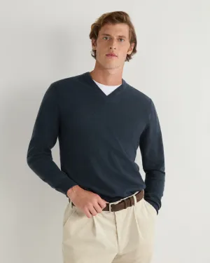 Men's Burlington V Neck Cashmere Sweater Caviar Blue