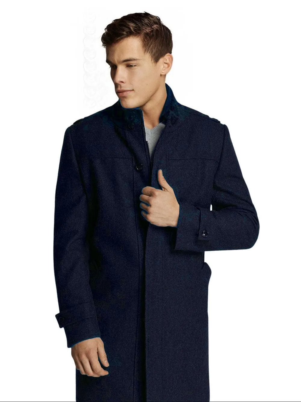 Men's Navy Trench Long Winter Overcoat