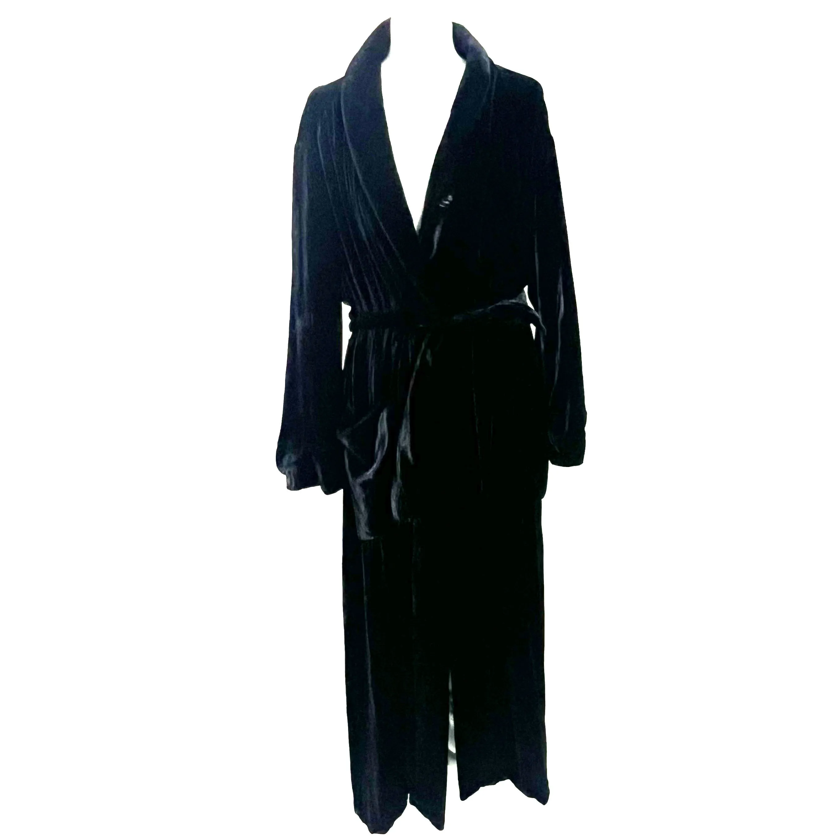 Paco Rabanne Black Silk Velvet Belted Opera Coat XS/S