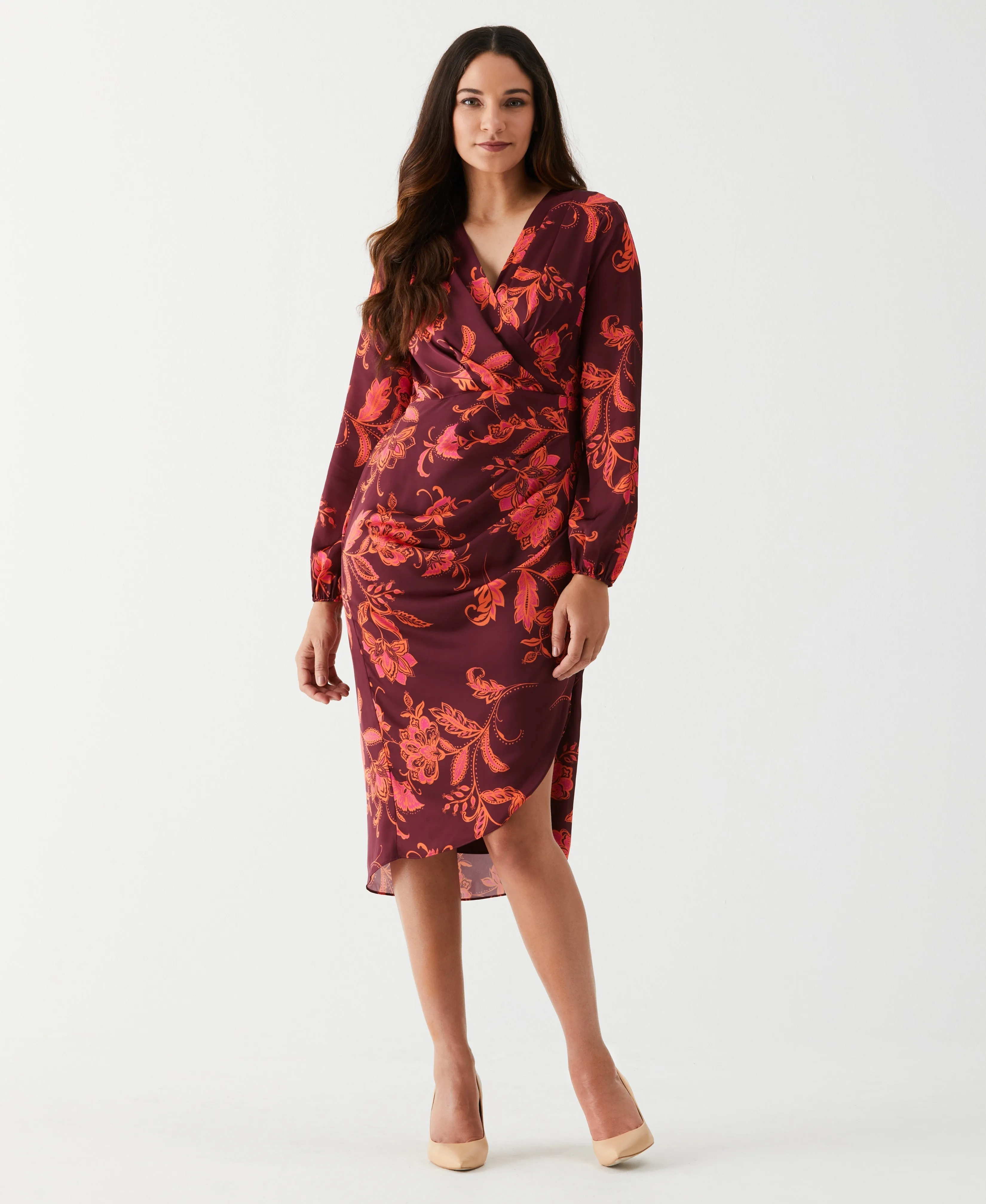 Petite Faux Wrap Midi Dress