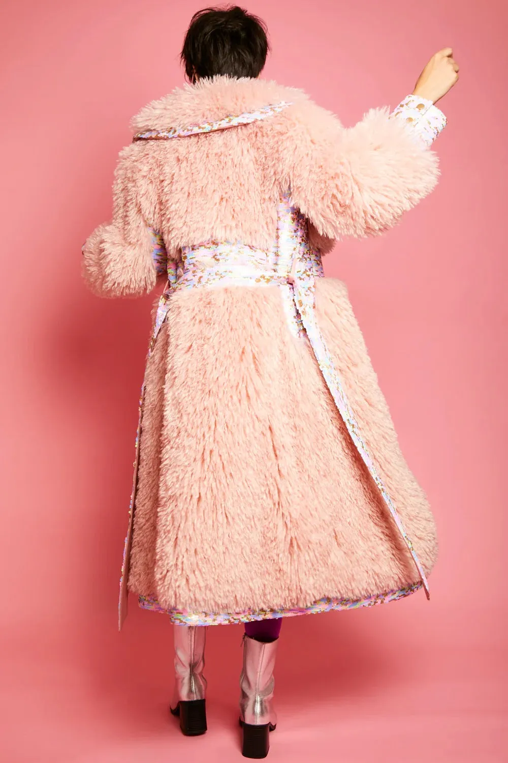 Pink Knitted Bamboo Eco Leather Shearling Coat