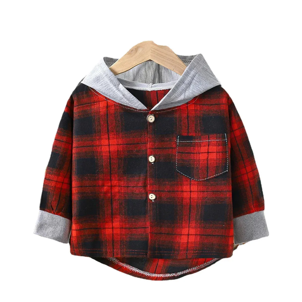 Plaid Hooded Long Sleeve Shirt