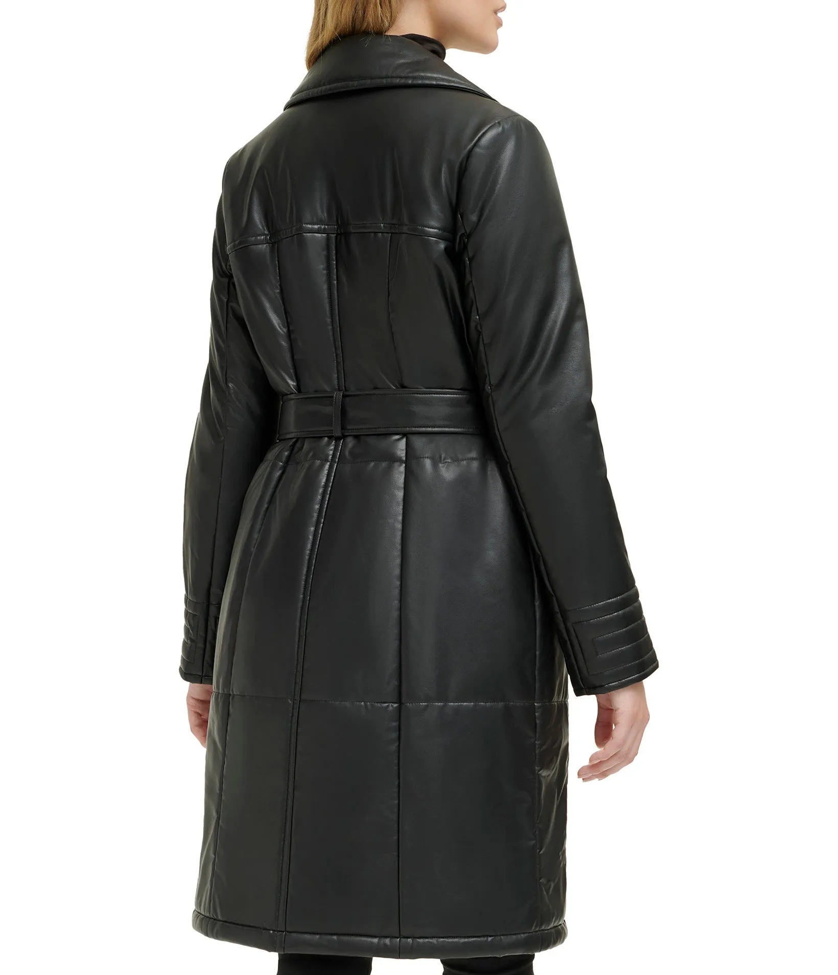 Quilted Faux Leather Belted Trench