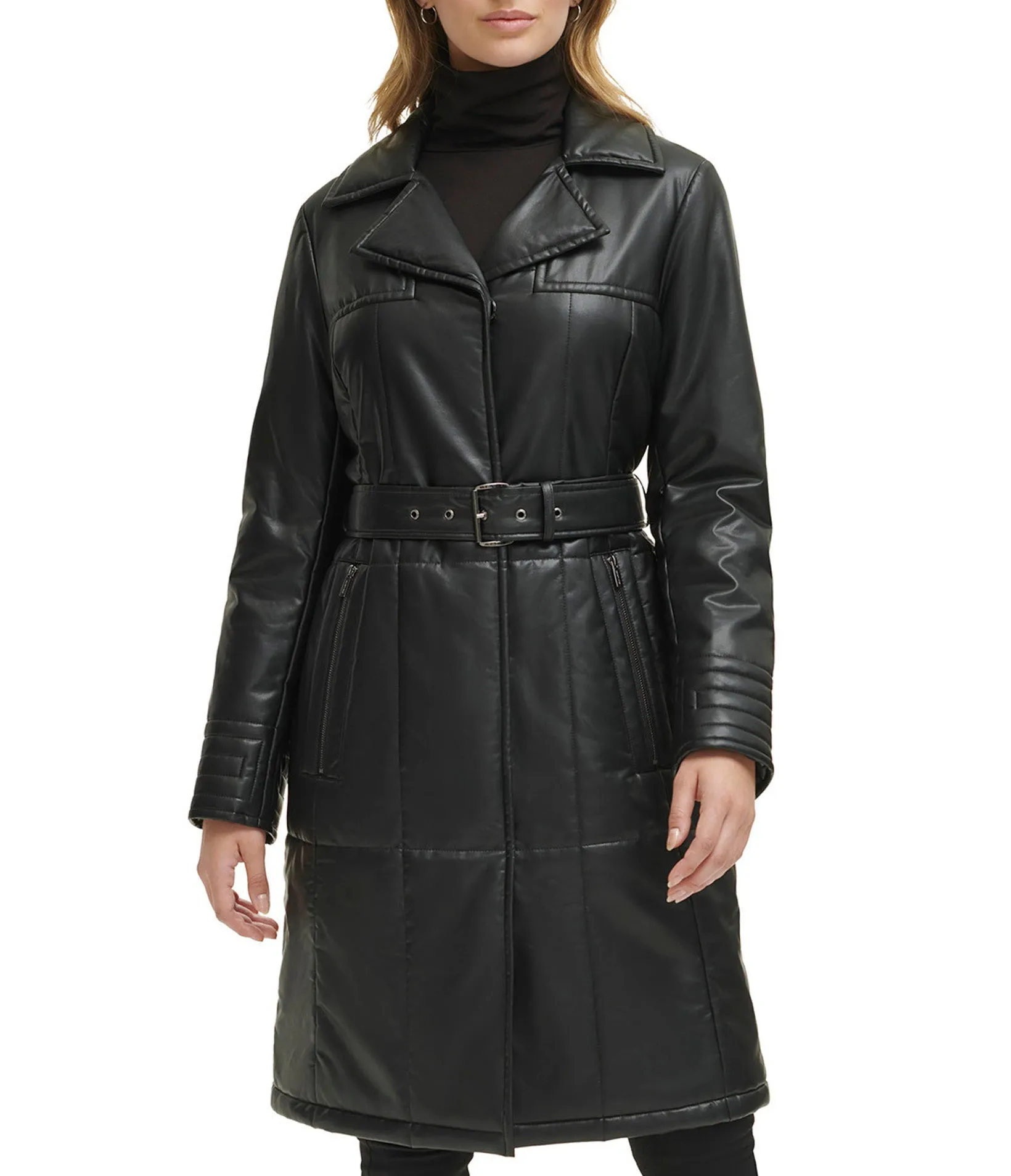 Quilted Faux Leather Belted Trench