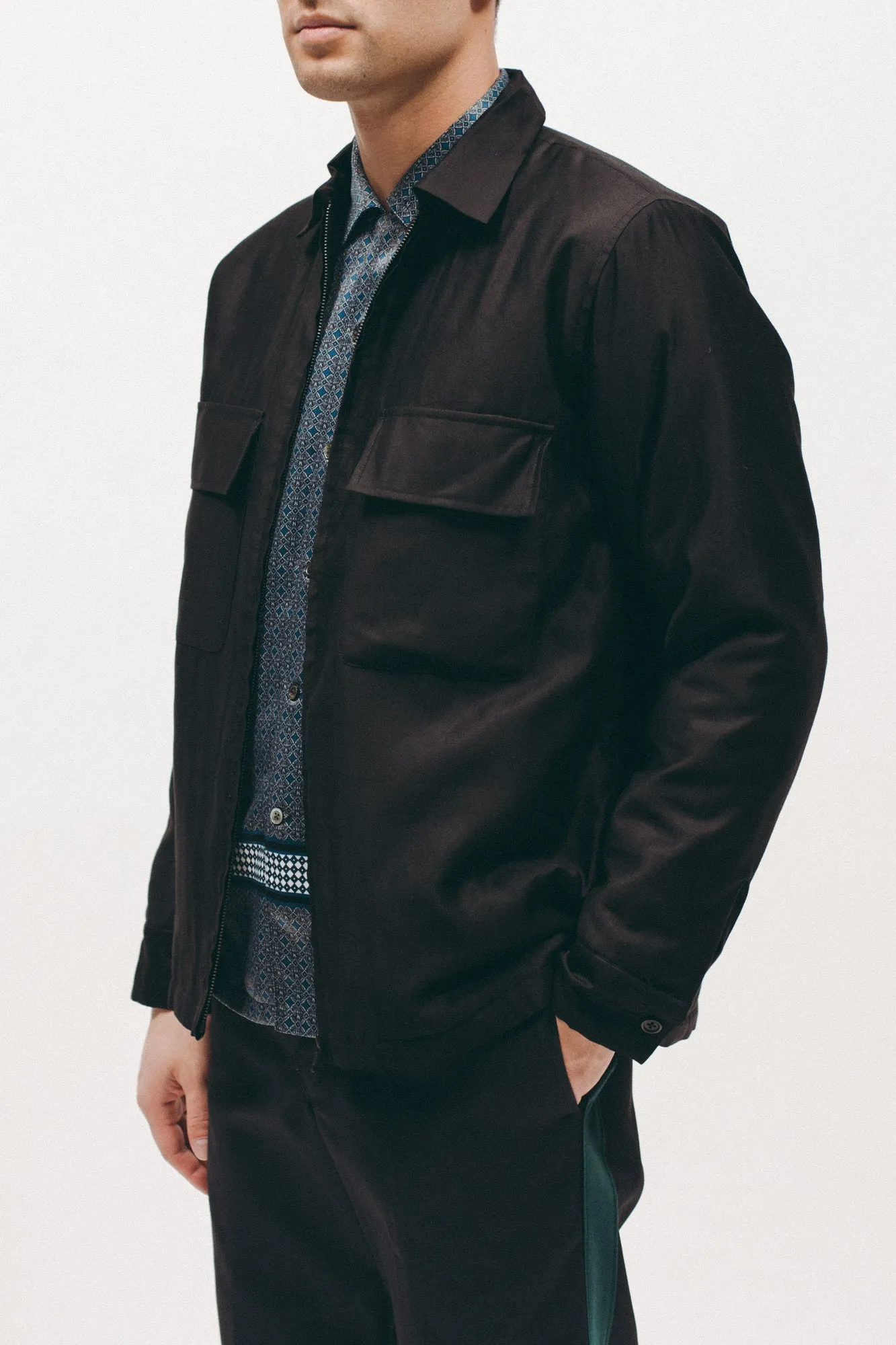 Quilted Moleskin LS Shirt - Black