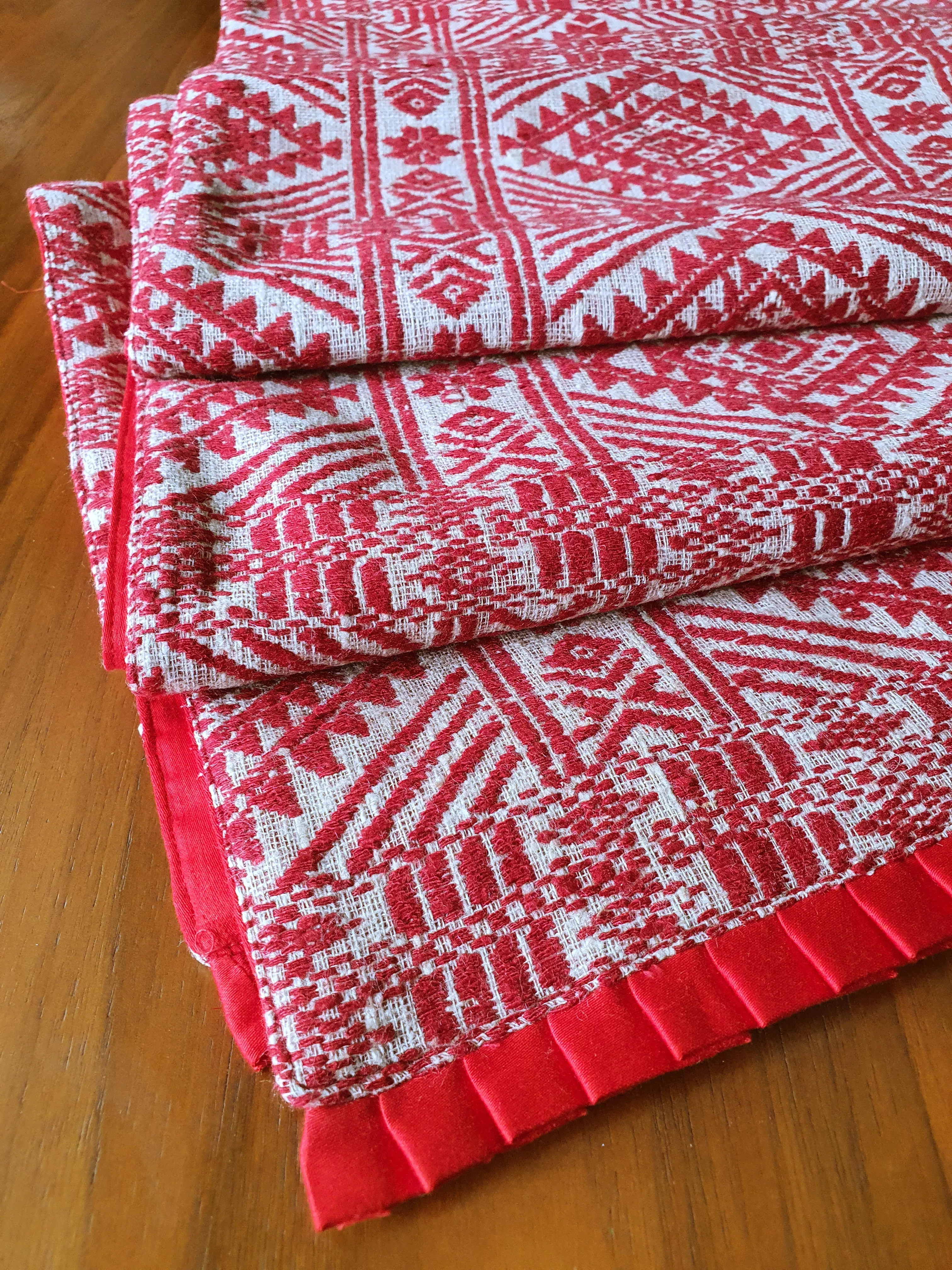 Red Woven Peace Silk Table Runner