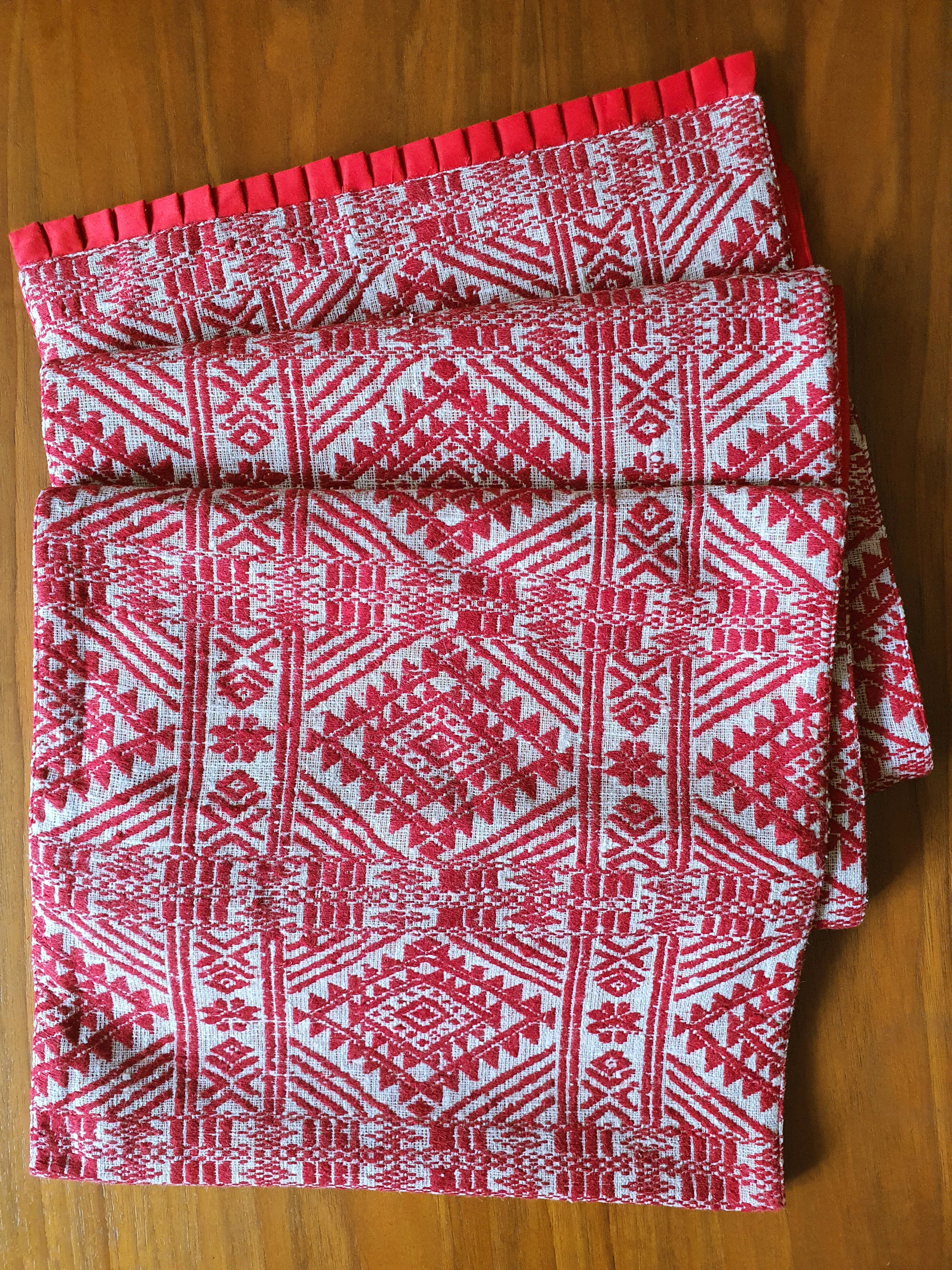 Red Woven Peace Silk Table Runner