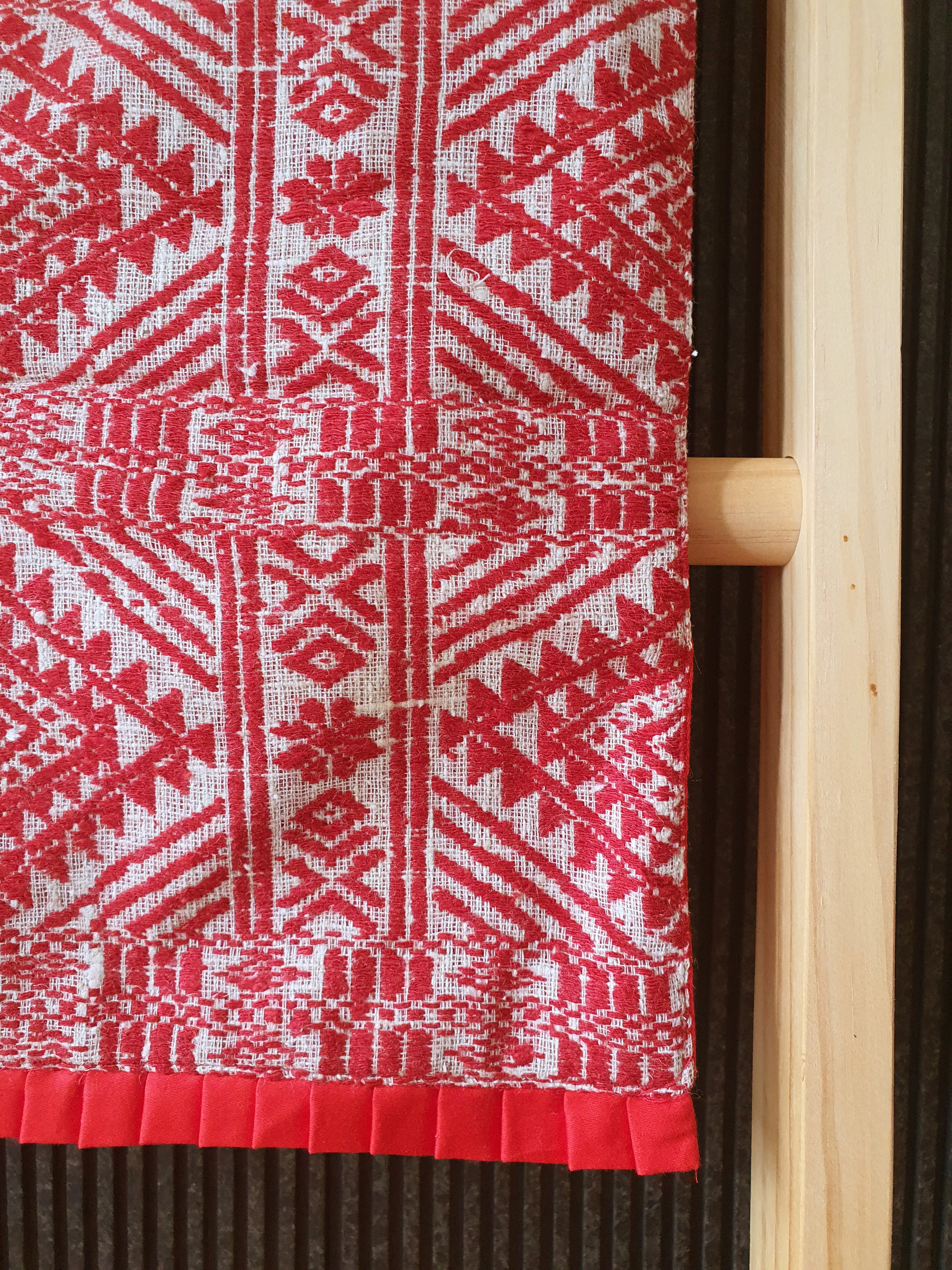 Red Woven Peace Silk Table Runner