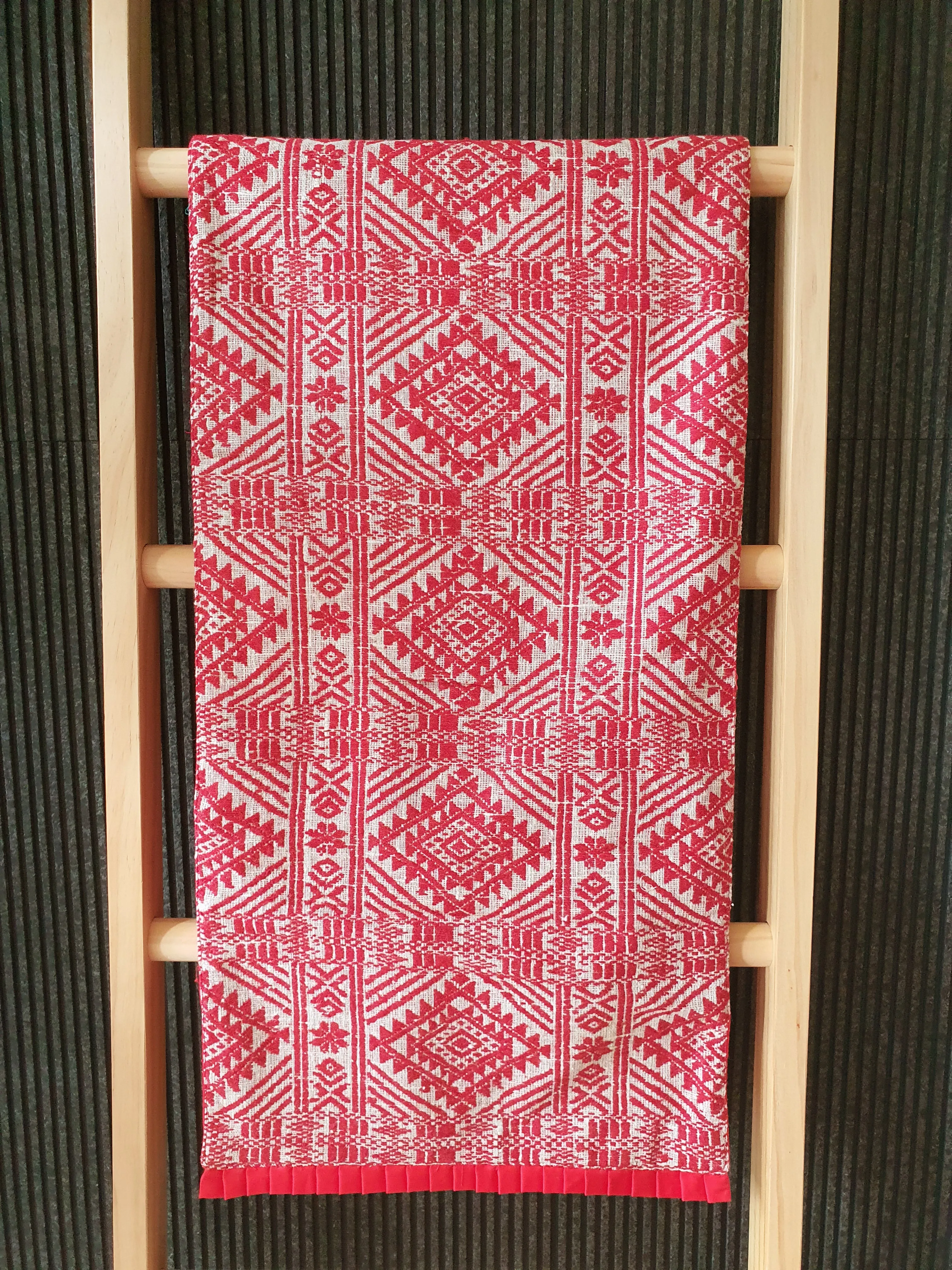 Red Woven Peace Silk Table Runner