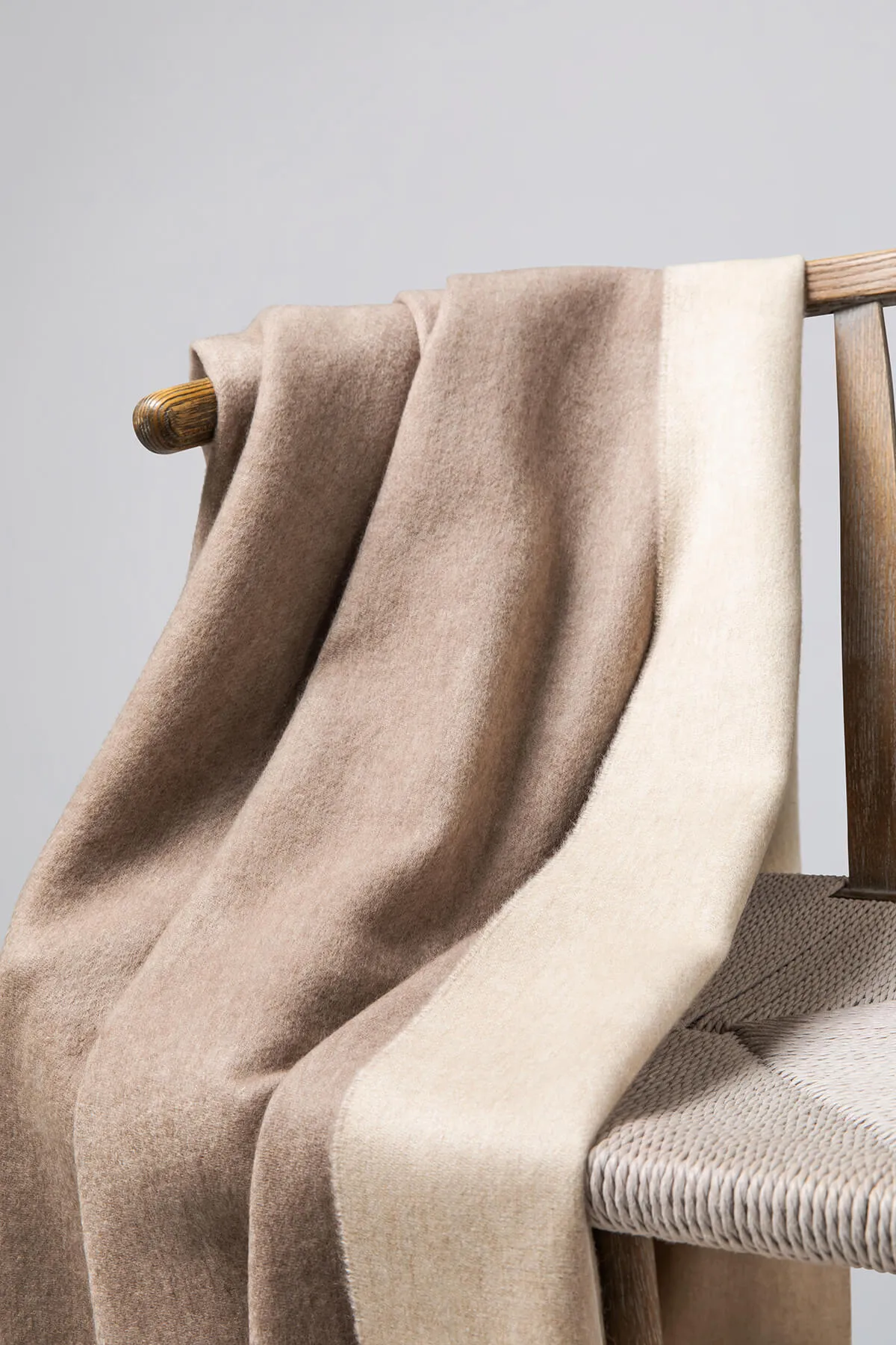 Reversible Light Brown & Grey Cashmere Throw