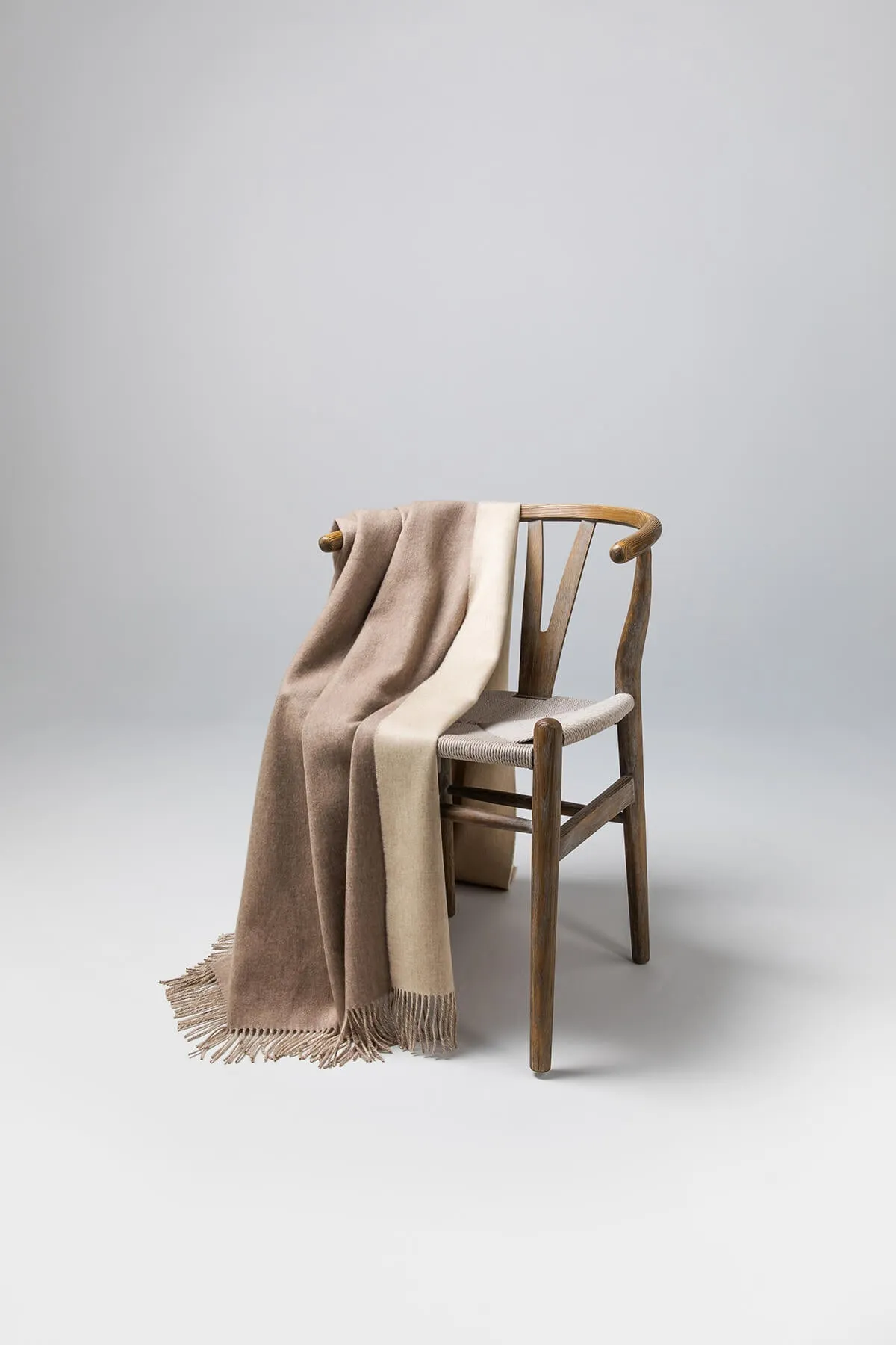 Reversible Light Brown & Grey Cashmere Throw