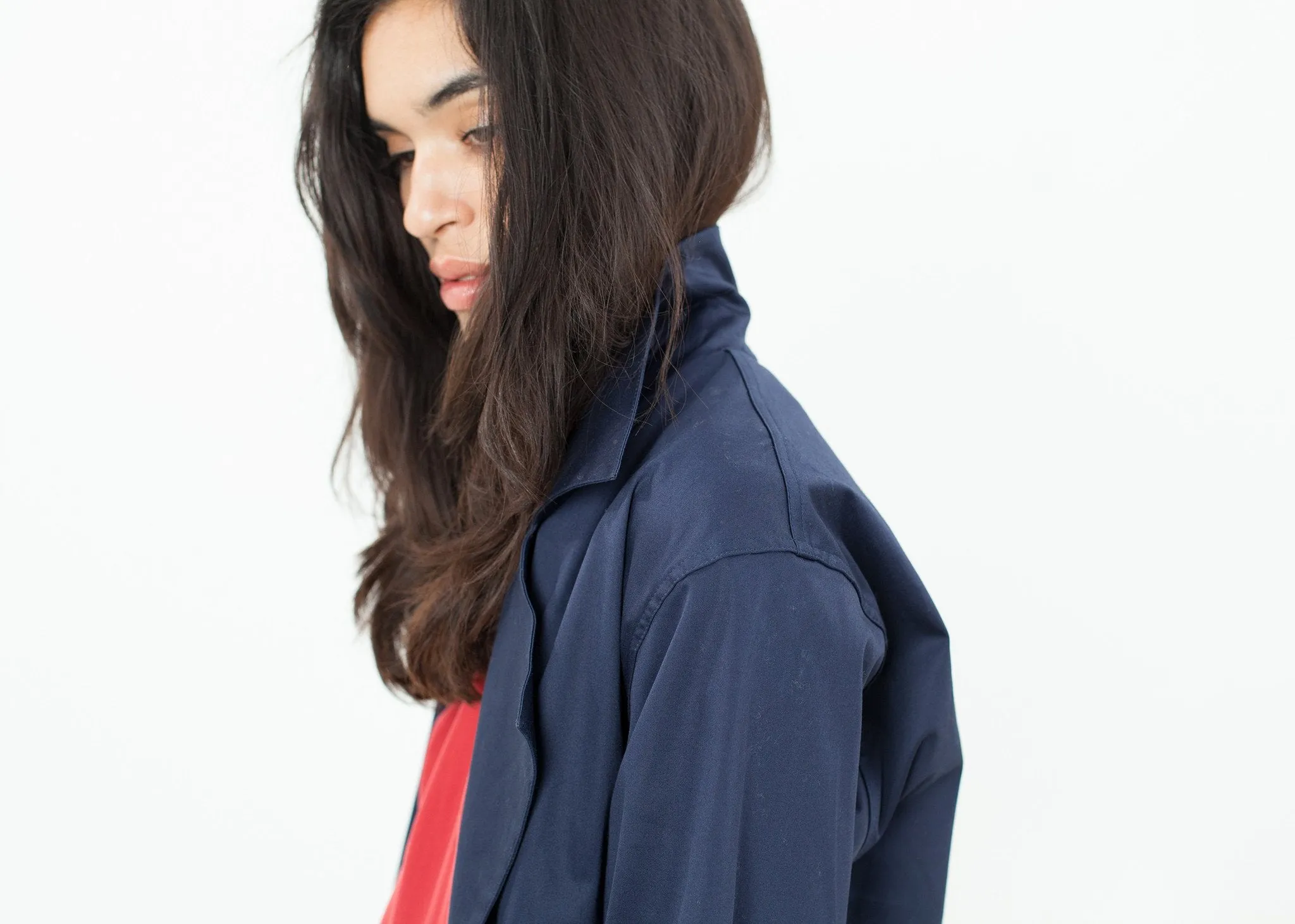 Sateen Trench in Navy