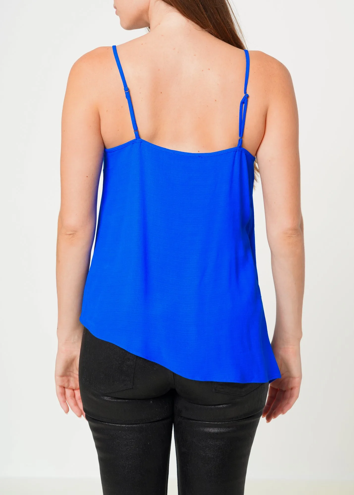 Solid Drape Hem Wrapped Cami in Blue