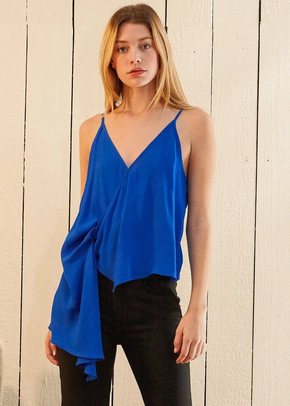 Solid Drape Hem Wrapped Cami in Blue