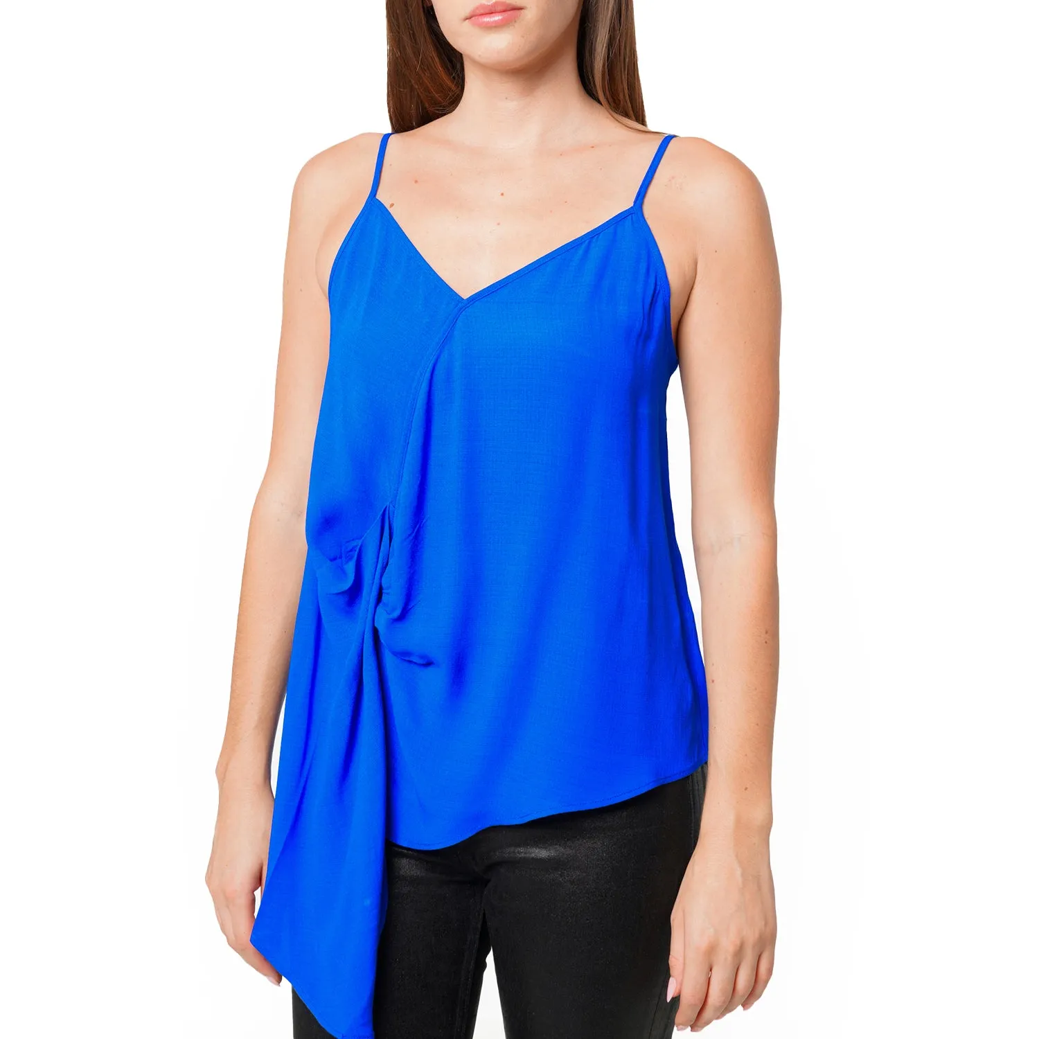 Solid Drape Hem Wrapped Cami in Blue