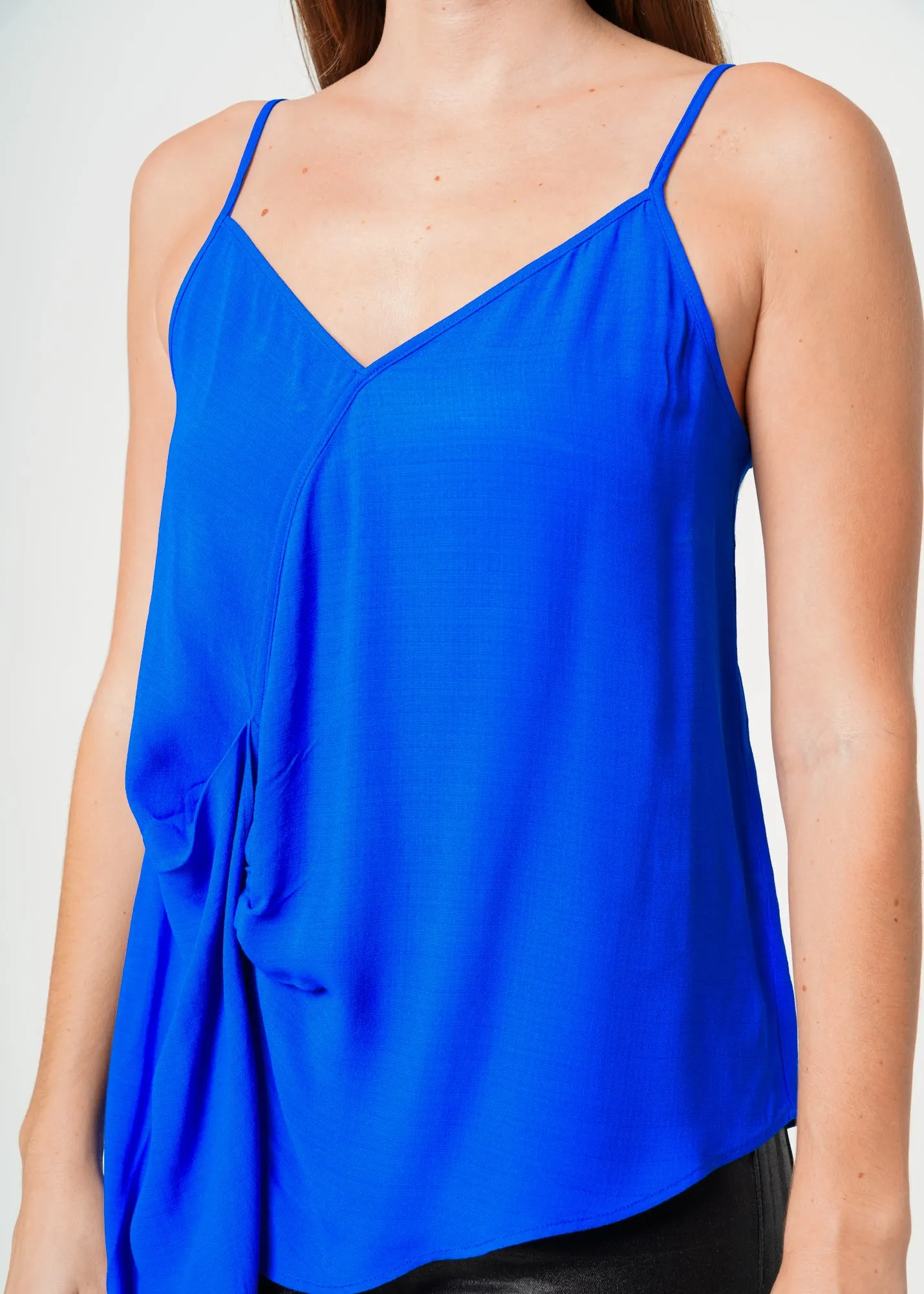 Solid Drape Hem Wrapped Cami in Blue