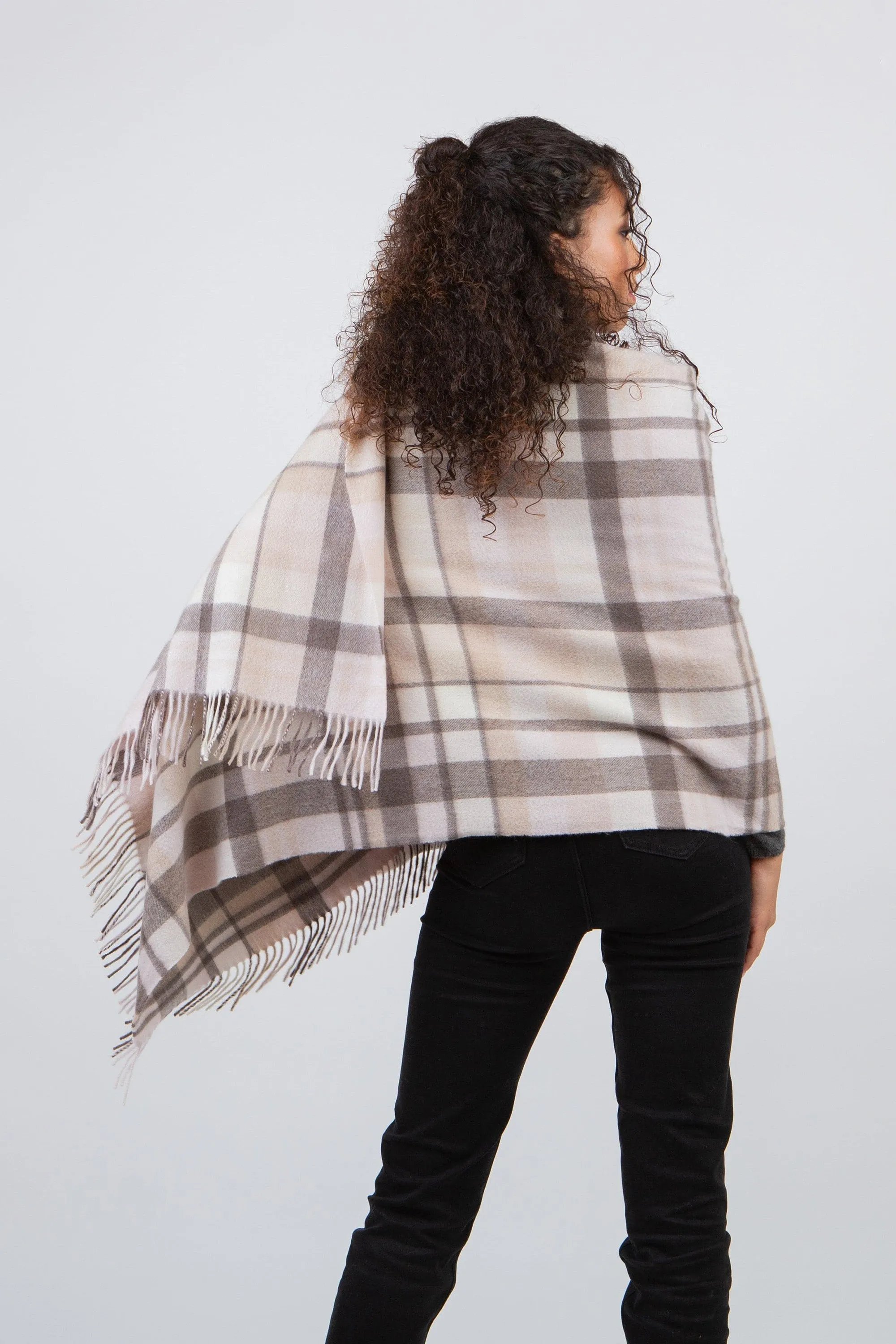 Square Check Cashmere Stole - Natural